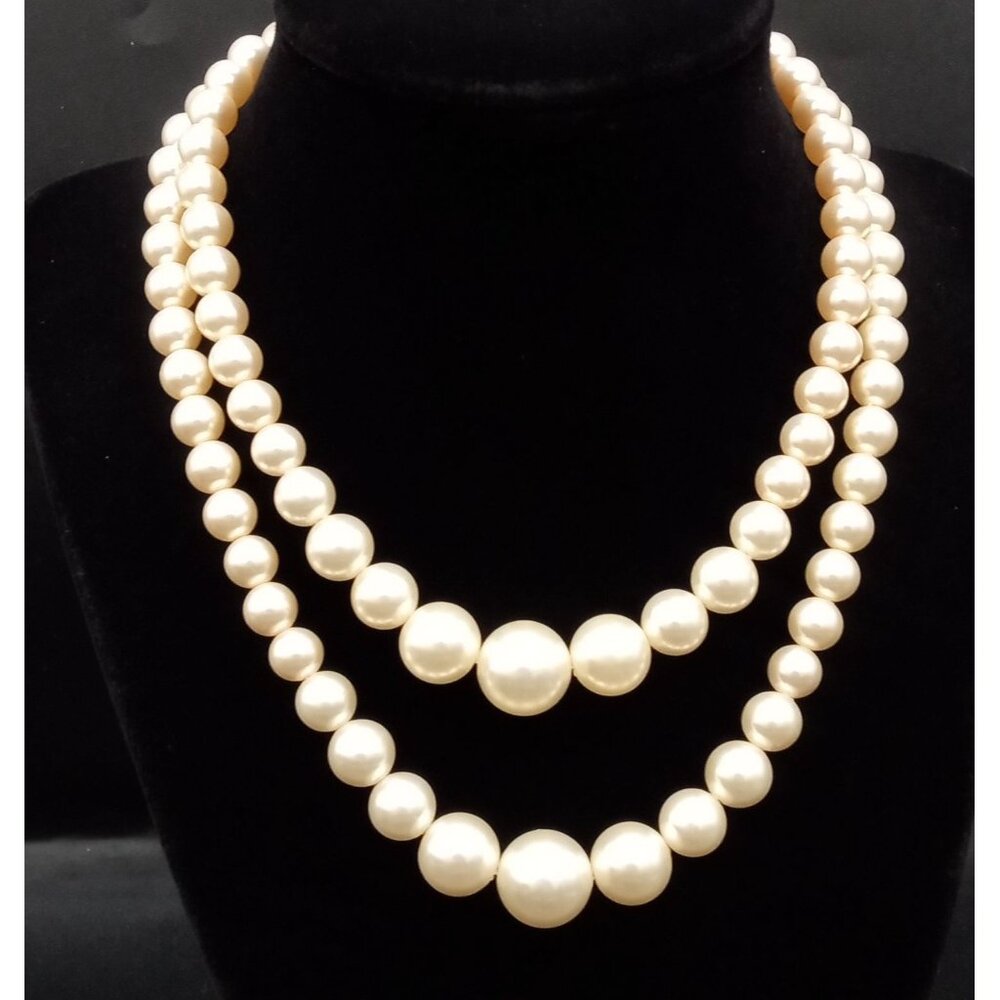Choker Necklace Double Strand Faux Pearl Vintage 1950s 14 Inch Jewelry Box Clasp